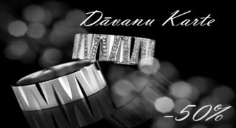 Dāvanu karte 20 Ls vērtībā ar 50% atlaidi tikai par 10 Ls! Zelts, sudrabs un briljanti no "Pērle un Ko"!