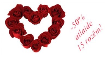 -50% atlaide 15 rožu ziedu iegādei +100% atlaide piegādei!