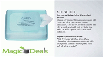 Ir uz vietas! Shiseido PURENESS Refreshing Cleansing Sheets 30gab testers (For the natural balance of the skin).