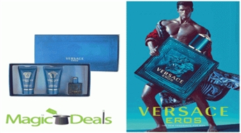 Komplekts Versace Eros men EDT 5ml+ 25ml pēc skūšanās balzāms+ 25ml dušas želeja.