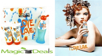 Komplekts Moschino I Love Love EDT 4.9ml+ 25ml ķermeņa losjons+ 25ml dušas želeja.
