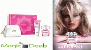 Var izņemt uzreiz! Komplekts Versace Bright Crystal EDT 90ml+ 100ml ķermeņa losjons+ kosmētikas soma.