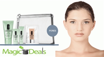 Var izņemt uzreiz! Komplekts Clinique Pore Refining (30ml 7 Day Scrub Cream + 7ml Pore Refining Solutions Serum + 7ml Pore Refining Solutions Hydrator + 1,5ml Stay-Matte Makeup 09 + soma)