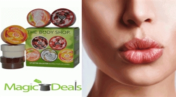 The Body Shop lūpu balzāmu kolekcija 5gab (10ml ķiršu, 10ml kokosa, 10ml mango, 10ml greipfrūta, 10ml shea butter).