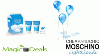 Var izņemt uzreiz! Komplekts Moschino Light Clouds women EDT 4.9ml+ 25ml dušas želeja+ 25ml ķermeņa losjons.