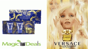 Var izņemt uzreiz! Komplekts Versace Yellow Diamond Intense women EDP 5ml+ 25ml ķermeņa losjons+ 25ml dušas želeja.