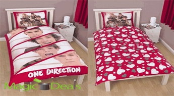 Var izņemt uzreiz! Gultasveļas komplekts One Direction Boyfriend ar sirdīm, 1 spilvendrāna 48cm x 74cm+ segas pārvalks 140cm x 200cm (50% mikrofibra polisters 50% kokvilna).