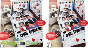 Gultasveļas komplekts One Direction Doodles, 1 spilvendrāna 48cm x 74cm+ segas pārvalks 140cm x 200cm (50% mikrofibra polisters 50% kokvilna).