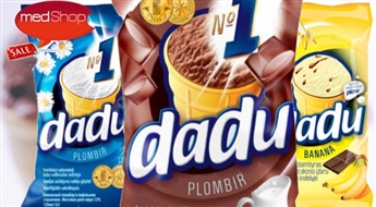 4x120 ml  вкусного сливочного мороженого DADU: ванильное, шоколадное или банановое с шоколадной начинкой