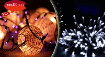 100 vai 200 LED lampiņu rotājumu virtene baltā krāsā - 8 vai 16 m gara