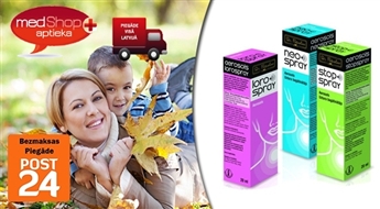 Dr. Pakalna dabas vielu aerosoli pret kakla sāpēm Stopspray, NeoSpray, LoroSpray