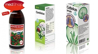 RFF sīrupi: Pertusīns, Cardiolux, Ceļteku sīrups, Mežrozīšu balzams ar C vitamīnu u.c.