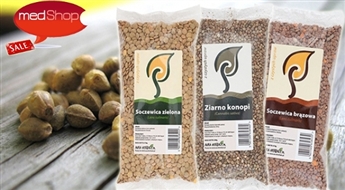 Вкусная и полезная коричневая или зеленая чечевица или семена конопли
