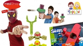 Dažādas rotaļlietas ar pazīstamiem multfilmu varoņiem bērniem no TOYS.LV