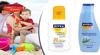 Saules aizsargsprejs Nivea SFP30 un mitrinošs pieniņš pēc sauļošanās