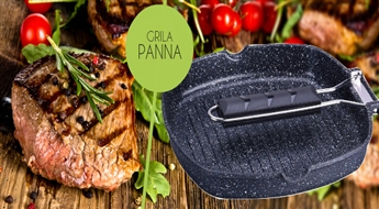 King Hoff grila-panna (28x28cm) ar granīta pārklājumu un salokāmu rokturi! Ērti, praktiski, oriģināli!