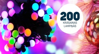 Svētku laiks vairs nav aiz kalniem! Krāsainas rotājumu virtenes ar 200 apaļajām LED lampiņām tikai par 7.99 EUR!