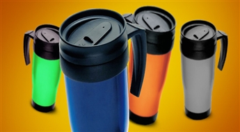 SUPER PIEDĀVĀJUMS! Viena vai divas plastmasas termokrūzes ar rokturi (400 ml) pēc Jūsu izvēles ar 50% atlaidi!