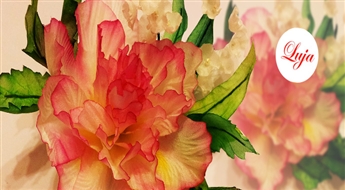 Realizē savu potenciālu! Dekoratīvo ziedu meistarklase no auduma –  Kompozīcija no rozēm un maijpuķītēm tikai par 9.00 Ls!