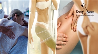 Trīskāršais trieciens celulītam ar pīlinga, anticelulīta masāžas un ķermeņa ietīšanas palīdzību salonā „Beauty Secrets” ar 54% atlaidi!
