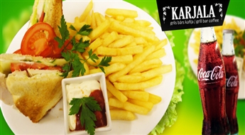 Bārs KARJALA Vecrīgā piedāvā: vistas vai tunča sendvičs ar frī kartupeļiem un coca-cola (0.25l) ar 50% atlaidi! Garšīgi, sātīgi un lēti!