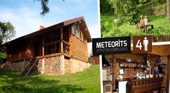 Проведи два романтических дня и две ночи (4 перc.) в доме отдыха „METEORĪTS” в Смилтене! Насладитесь мирной атмосферой небольшого города, живописными окрестностями и посмотрите на метеоритный кратер!