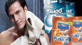 Комплекты картриджей для мужской бритвы "Gillette Fusion (4 шт.)" или "Gillette Mach3 Turbo (8 шт.)" со скидкой 47%!