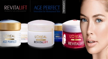 „L’orealAgePerfect” укрепляющий дневной или ночной крем для зрелой кожи или „L’orealRevitalift” дневной или ночной крем против морщин, укрепляющий для лица или контура глаз  всего за 5.30 Ls!