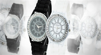 Stilīgs, balts vai melns sieviešu kvarca rokas pulkstenis ar kristāliem ar 58% atlaidi! Elegants, kvalitatīvs un ērts!
