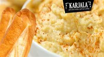Bārs KARJALA Vecrīgā piedāvā veģetāro uzkodu: Hummus ar svaigi ceptu baltmaizi tikai par 2.18 Ls!
