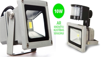 LED prožektors 10W, 950 lm, silti baltā krāsā ar iebūvētu kustības sensoru!