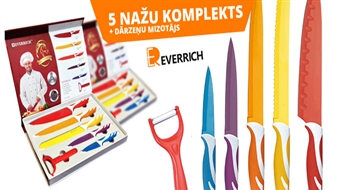 Комплект разноцветных ножей EVERRICH (5 шт.) +  очиститель для овощей всего за 15.99 Ls!