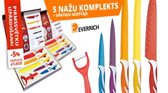 Комплект разноцветных ножей EVERRICH (5 шт.) +  очиститель для овощей всего за 7.00 Ls!