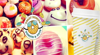 Četri VAI seši svaigi un gardi virtuļi košā glazūrā + kafija, Latte vai Cappuccino no Crazy Donuts ar 41% atlaidi!