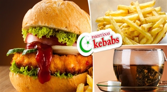 Liels un sātīgs vistas XXL burgers ar frī kartupeļiem + tēja no „Pakistānas kebaba” (HALAL) ar 50% atlaidi!