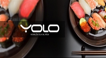 Kafejnīca "Yolo" piedāvā: (56gb.) suši party komplekts VAI (40gb.) suši komplekts + Aura sula (1 L) ar 50% atlaidi!