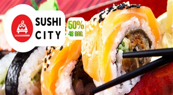 Пригласи друзей на Sushi-PARTY! Cуши комплект (48 шт.) от „Sushi City” на 50% дешевле! Суши уже в пути!