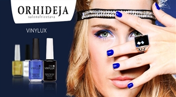 Manikīrs ar profesionālo Shellac VINYLUX nagu laku + uzacu VAI skropstu korekcija VAI krāsošana pēc izvēles salonā „Orhideja” ar 50% atlaidi! 7 MINŪTES UN NOŽUVIS!