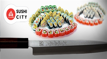 Пригласи друзей на Sushi-PARTY! Cуши комплект Hanabi set (52 шт.) всего за 13.49 Eur + coca cola (1,25 л) в подарок от „Sushi City” ! Суши уже в пути!