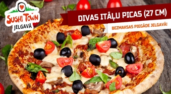 AKCIJA JELGAVĀ! Sushi Town: divas jebkuras itāļu picas (27 cm) ar bezmaksas piegādi ar atlaidi 50%!