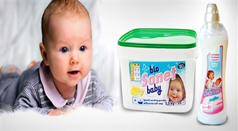 PIEGĀDE VISĀ LATVIJĀ! Bio SONET baby veļas pulveris (2,5 kg.) VAI Baby koncentrēts veļas mīkstinātājs (1 L)  ar atlaidi līdz 48%!