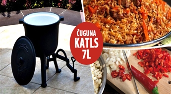 PIEGĀDE VISĀ LATVIJĀ! Emaljēts čuguna katls kempingam un pārgājieniem 7,0 litri, ar atlaidi!