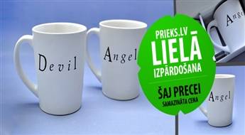 PIEGĀDE VISĀ LATVIJĀ! Īstiem karsto dzērienu cienītājiem! Keramisko krūžu komplekts „Angel” un „Devil” (2 gab.) tikai par 3.99 Eur!