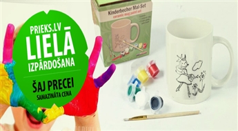 PIEGĀDE VISĀ LATVIJĀ!Kreatīva un oriģināla dāvana! Krāsojamā keramiskā krūze + 6 krāsas + otiņa tikai par 2.49 Eur!