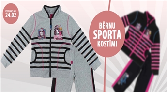 PIEGĀDE VISĀ LATVIJĀ! Siltinātināti, stilīgi sporta kostīmi meitenēm ar Monster High animāciju ar atlaidi!