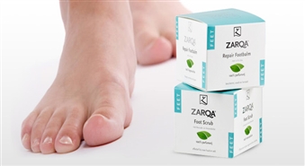 Palutini savas kājas! Skrubis ZARQA Foot Scrub vai balzāms kājām ZARQA Repair Footbalm ar 50% atlaidi!