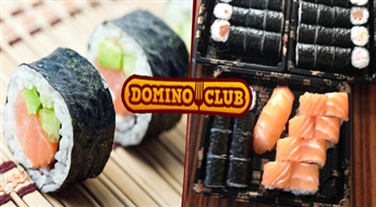 Esi izsalcis? Komplekts no diviem suši setiem (65gb) no „Domino-club” ar bezmaksas piegādi pa Rīgu par 40% lētāk!  Ir pienācis laiks ēst suši!