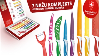 ROYALTY LINE krāsaino nažu komplekts (7 gab.) + Keramisks dārzeņu mizotājs, ar 68% atlaidi!