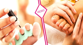 Аппаратный или классический педикюр + покрытие с ультрастойким лаком Gelish HARMONY в салоне „ASORTI” со скидкой 42%!