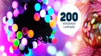 Svētku laiks vairs nav aiz kalniem! Krāsainas rotājumu virtenes ar 200 apaļajām LED lampiņām tikai par 9.49 EUR!